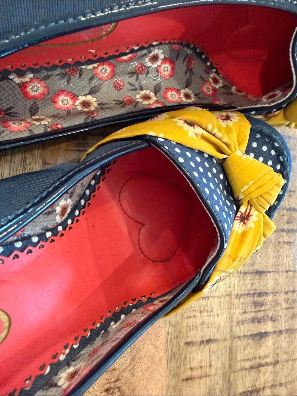 Poetic License Yellow Floral & Navy Espadrille Wedge Heels